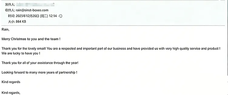 Elogios do cliente: Nossa embalagem e serviço satisfizeram nossos parceiros de longo prazo