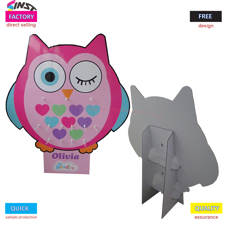 Owl Peg Cardboard Display Stand Brinquedo Bolsa Chaveiro Papelaria com Ganchos